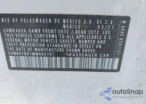 2021 Volkswagen Jetta 1.4T R-Line/1.4T S из США, поврежденный, VIN 3VWN57BU1MM065701